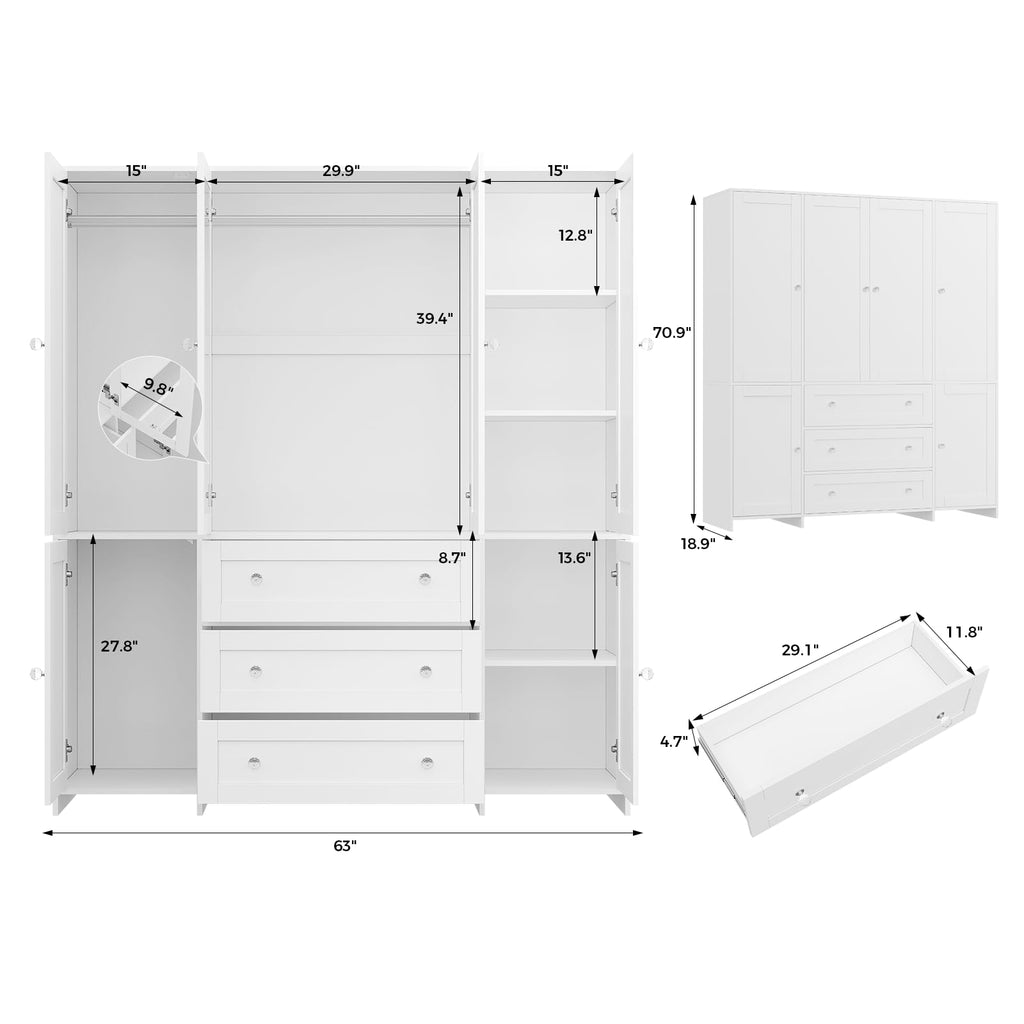 Wardrobe Closet with Drawers and Mirror
