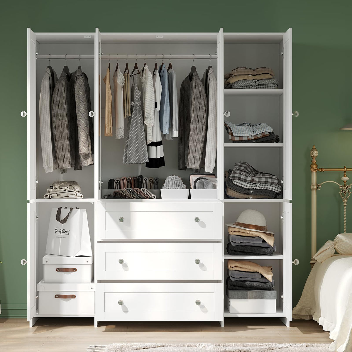 Wardrobe Closet with Drawers and Mirror