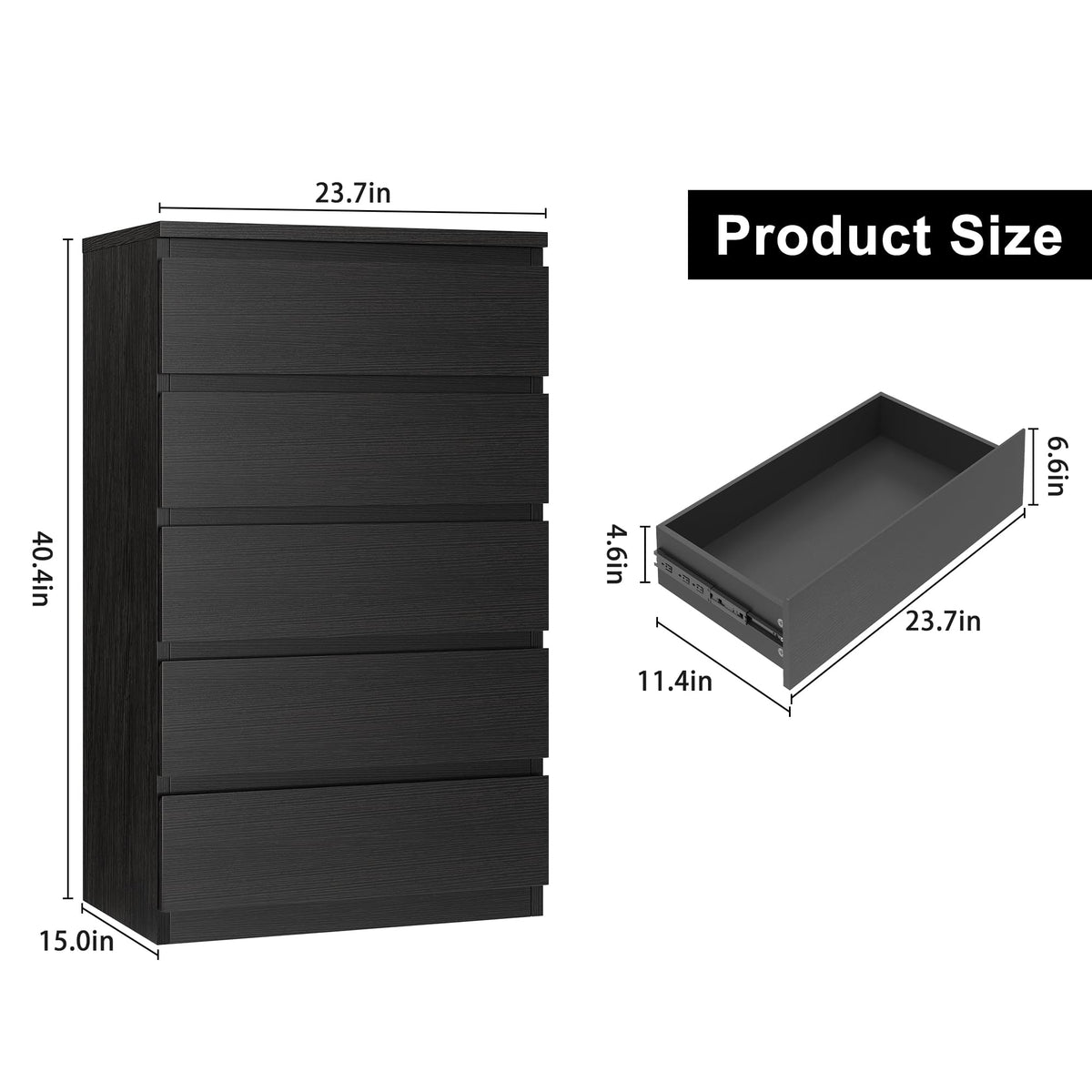 Black 5 Drawer Dresser