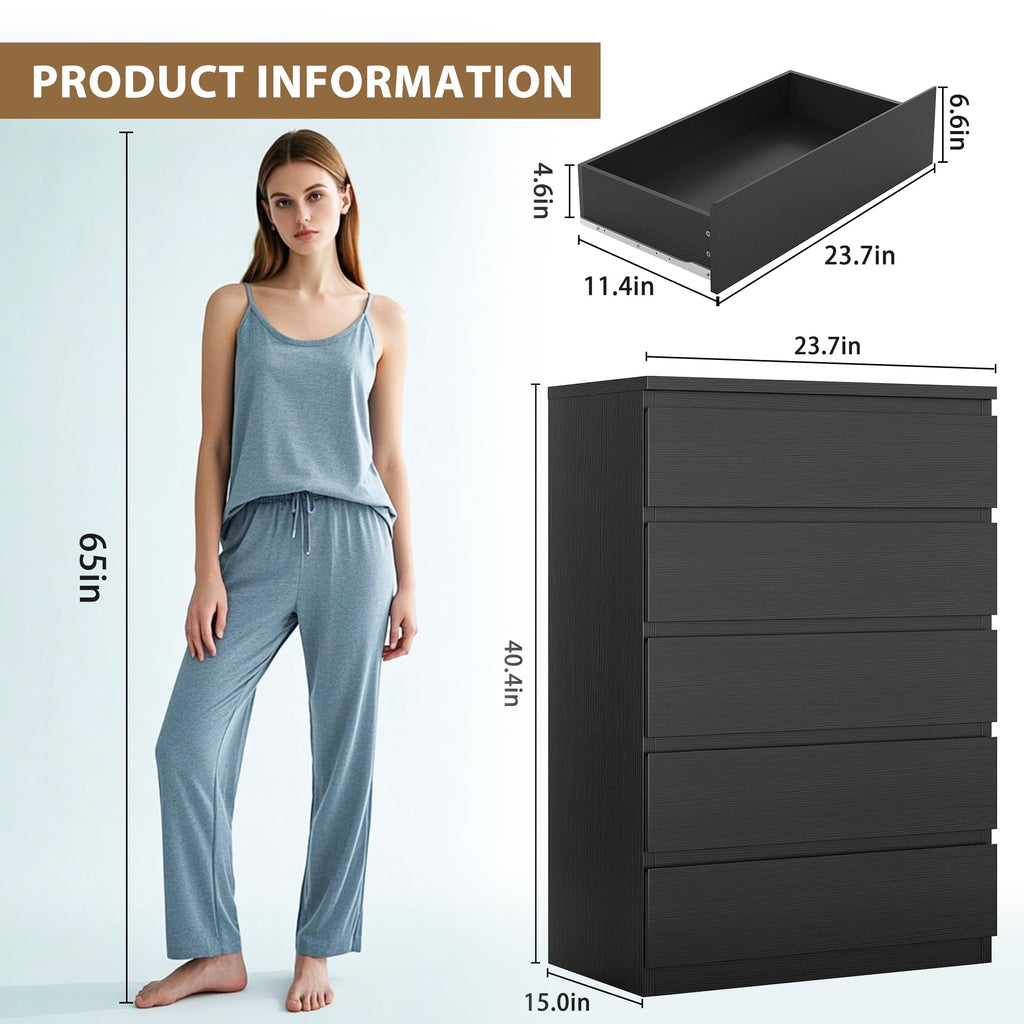 Black 5 Drawer Dresser