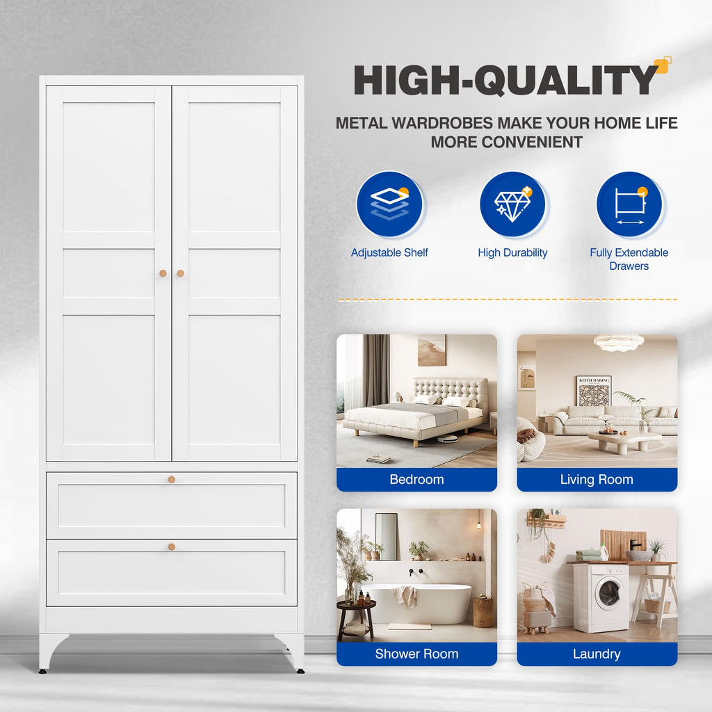 71" Tall Metal Wardrobe