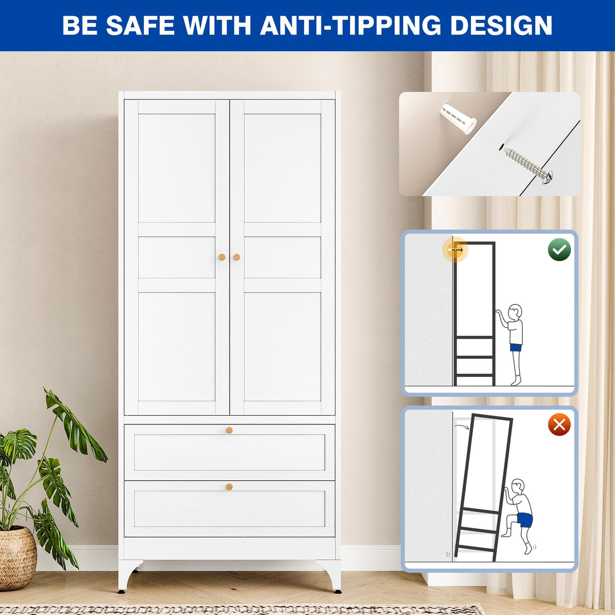 71" Tall Metal Wardrobe