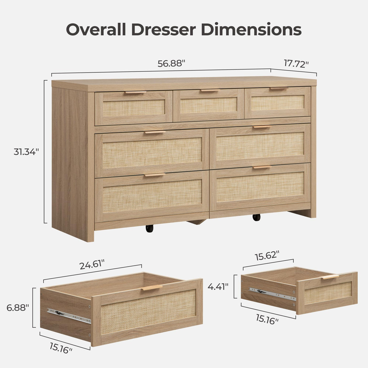 7 Drawer Rattan Dresser