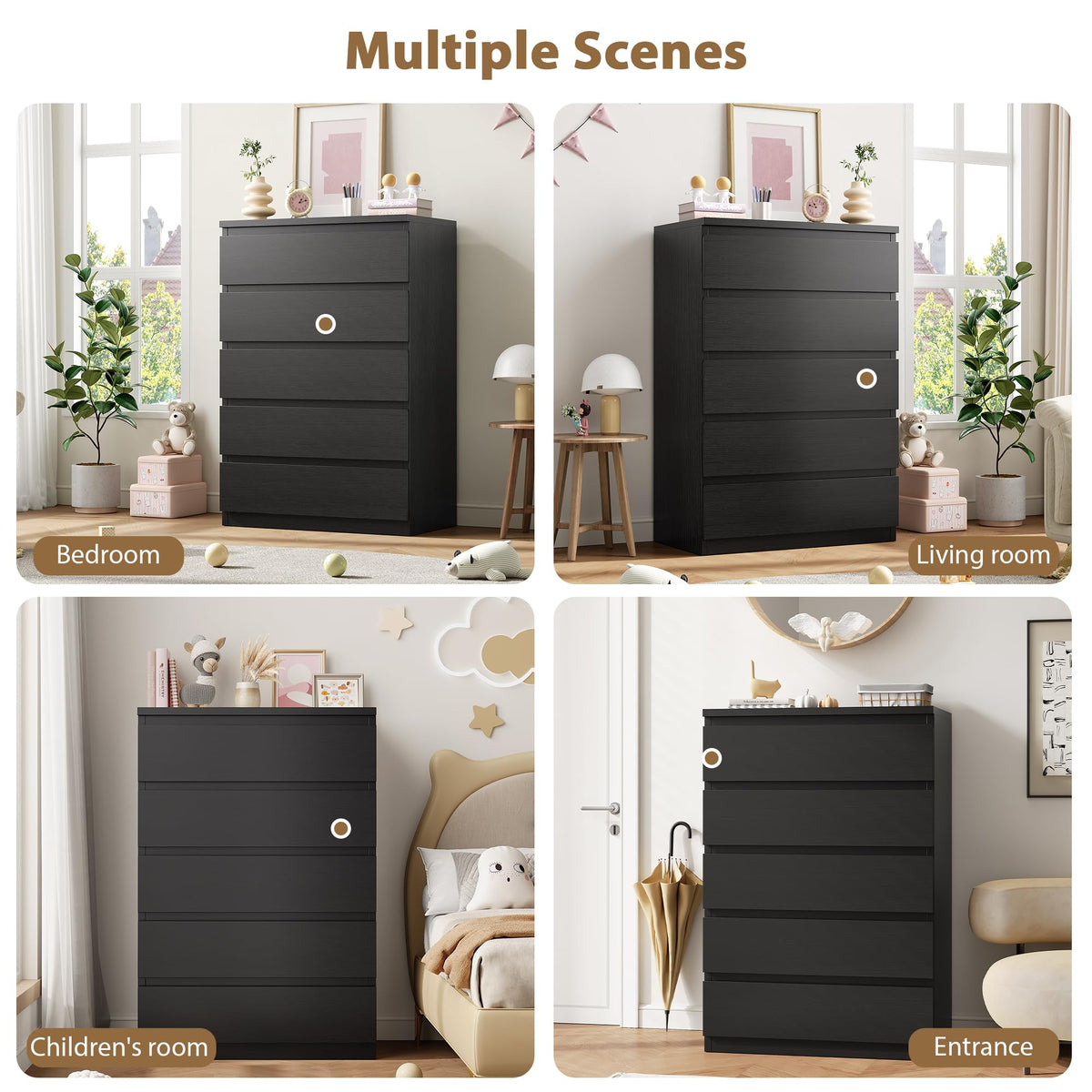 Black 5 Drawer Dresser
