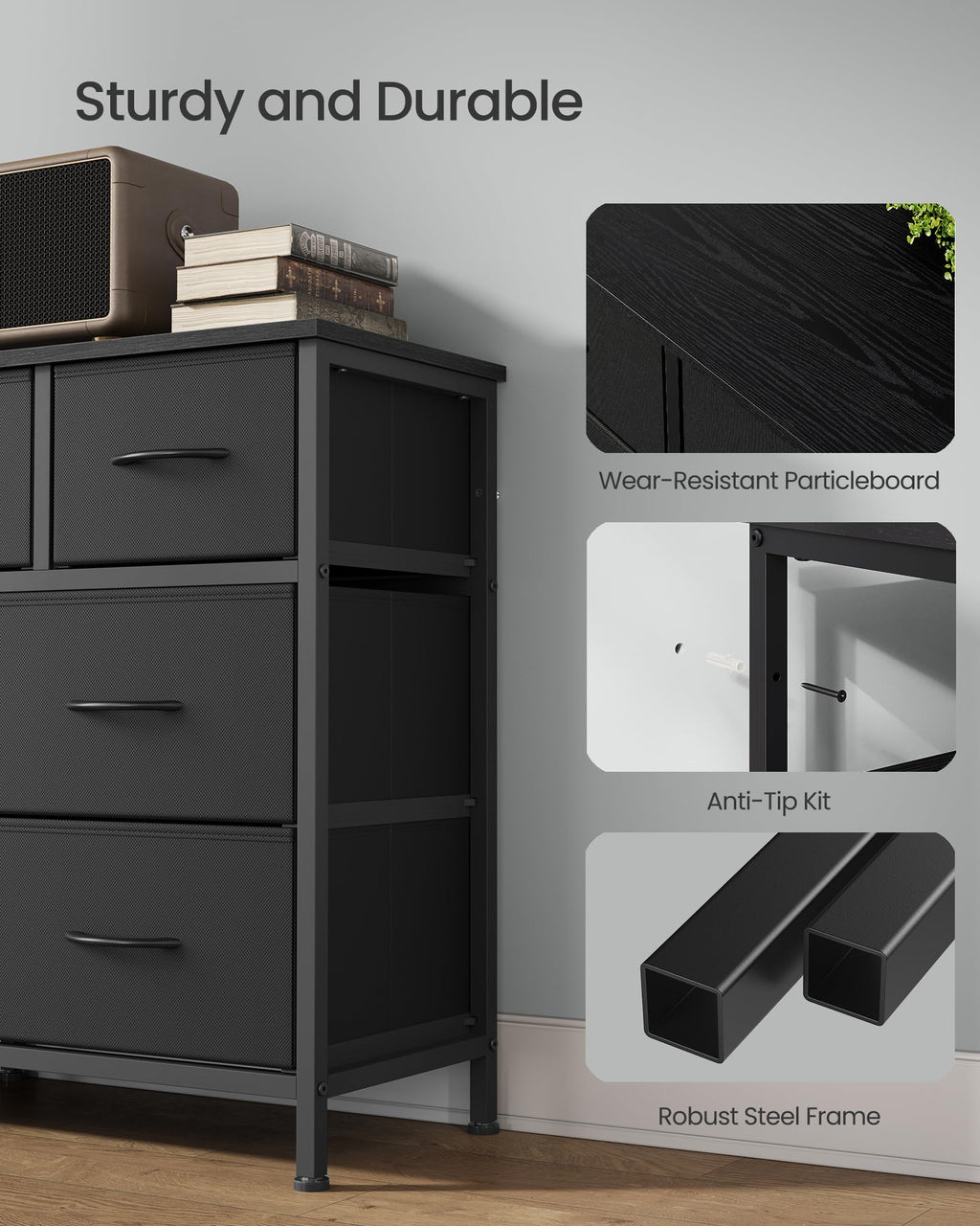 Wide Dresser with 10 Fabric Drawers