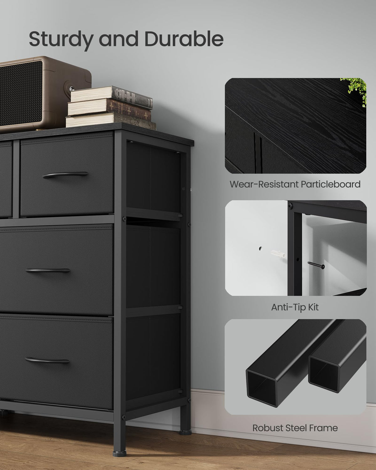 Wide Dresser with 10 Fabric Drawers