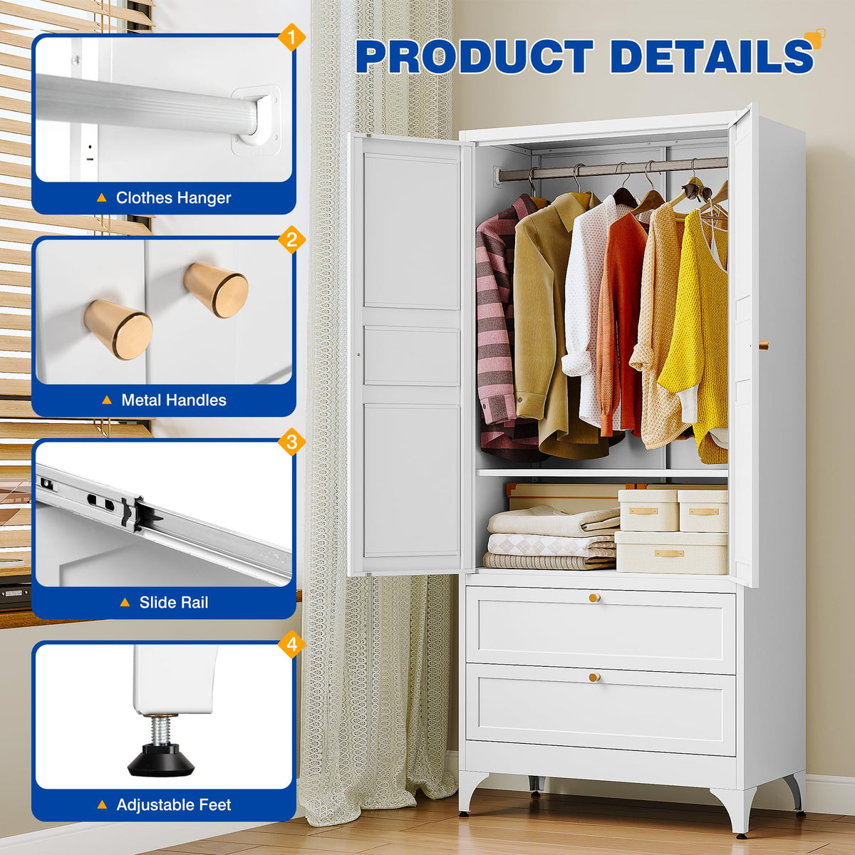 71" Tall Metal Wardrobe