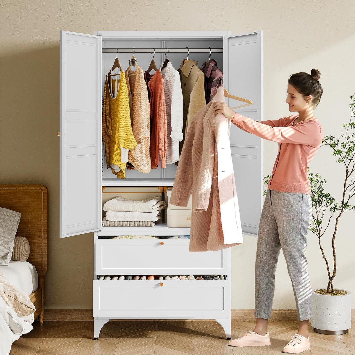 71" Tall Metal Wardrobe