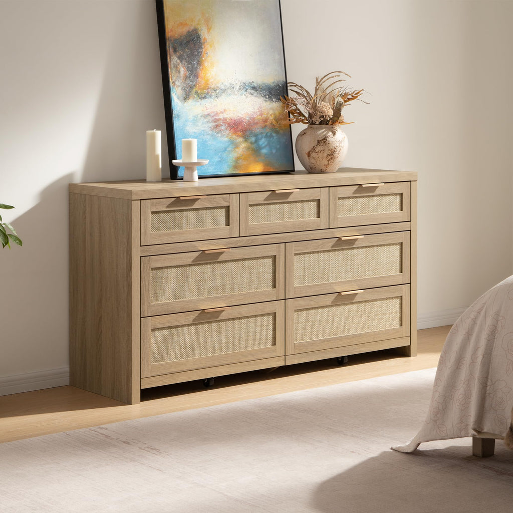 7 Drawer Rattan Dresser