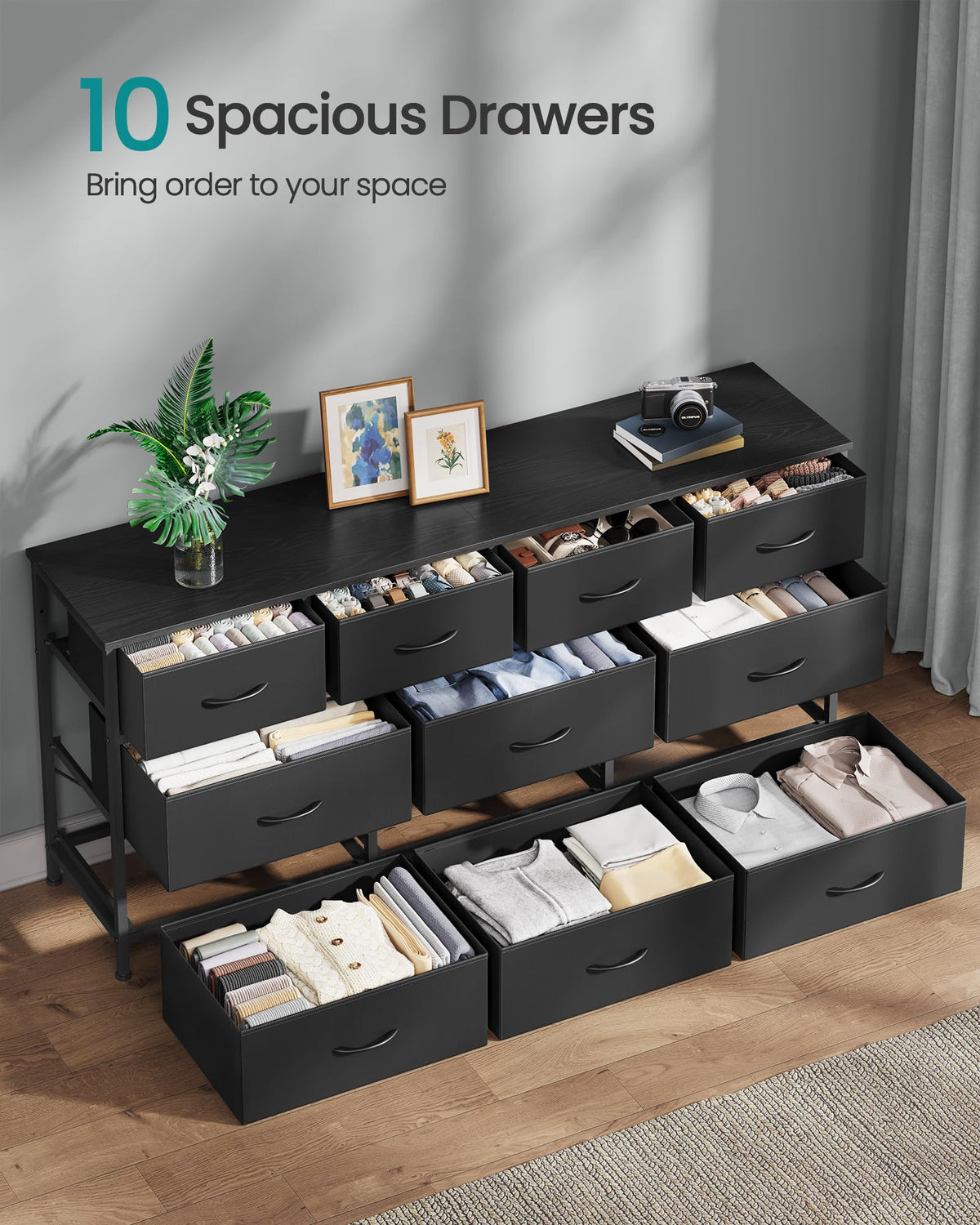 Wide Dresser with 10 Fabric Drawers