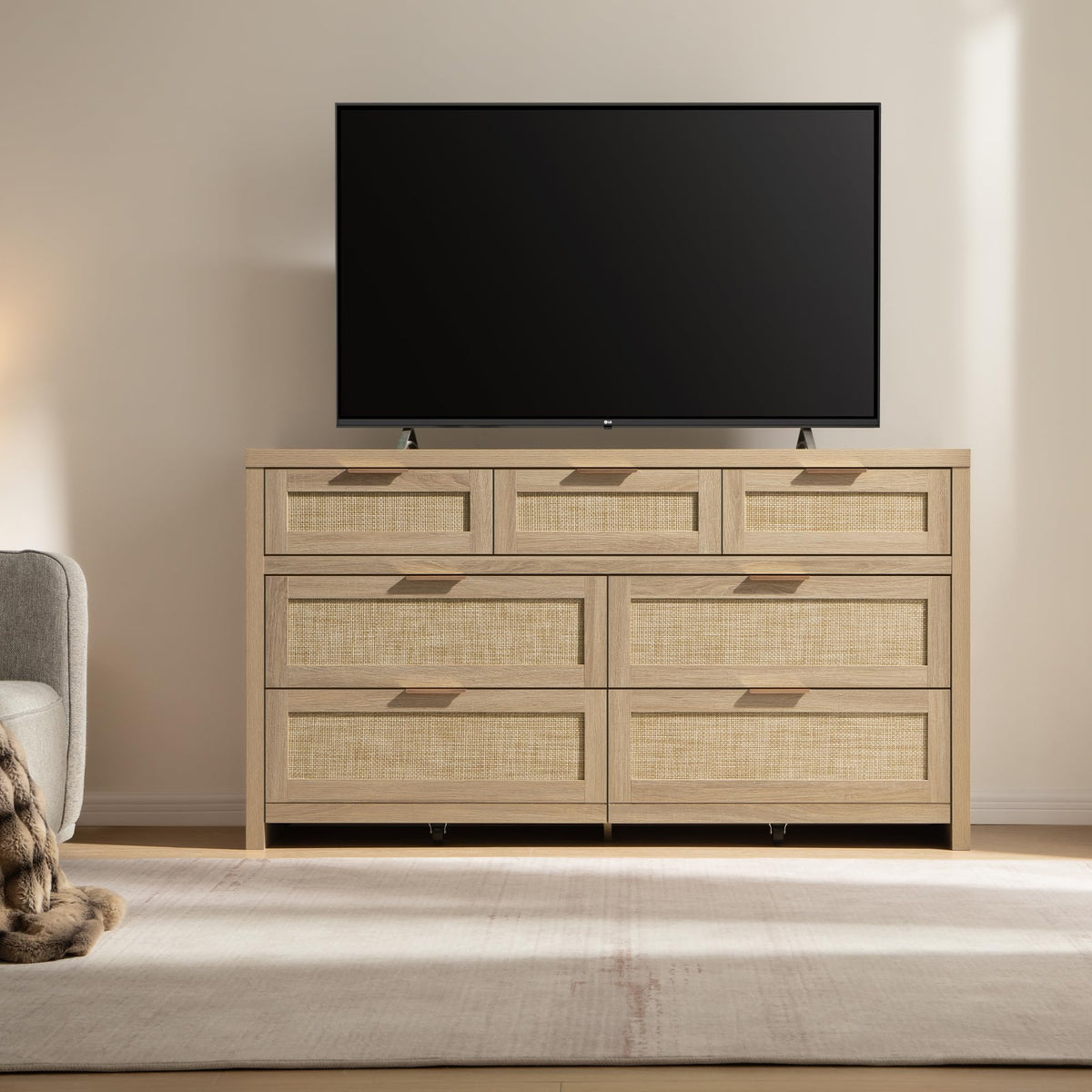 7 Drawer Rattan Dresser