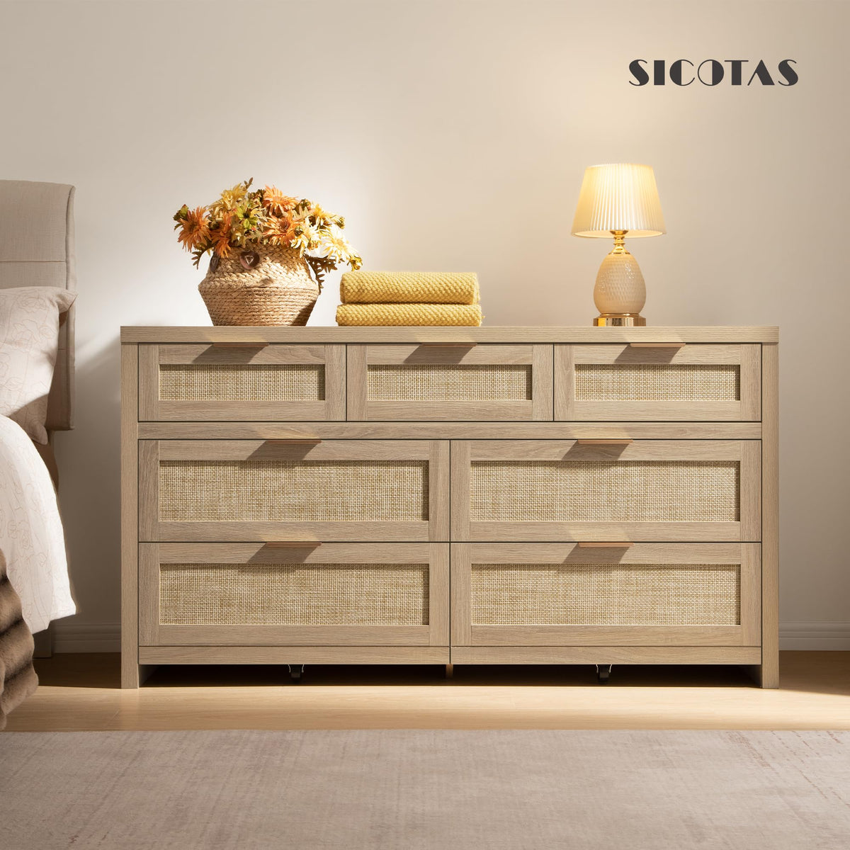 7 Drawer Rattan Dresser